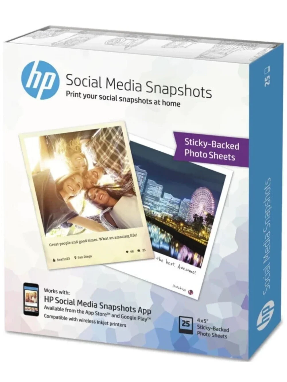 HP Photo Paper Sticky Back Social Media Snapshots (4x5) 25 sheets